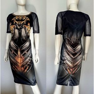 NEW POLEN POE SATIN DRESS‎ SHORT SHEER SLEEVES FORMAL UNLINED BOAT NECK